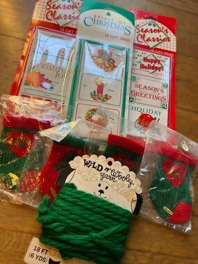 Vintage Holiday Lot - Wild Woolly Yarn, Holiday Mini Stockings and Gift Tags